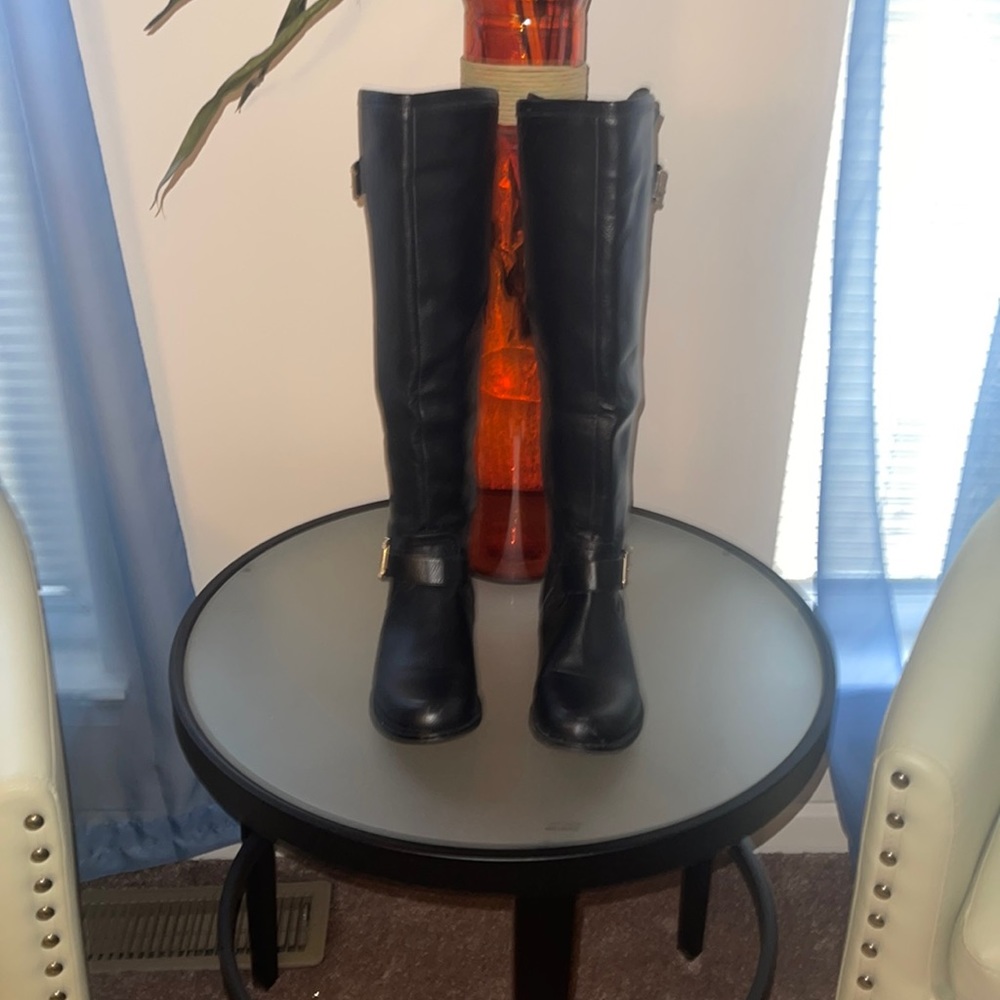 Letoya | Black Faux Leather Knee Hight Boots